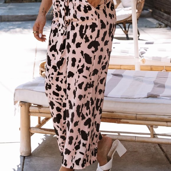 Pink Geometric Print Elastic Waist Pants with Tie. barbiecore - Picture 4 of 10